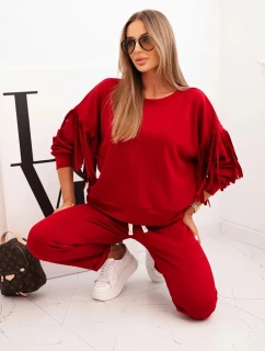 Dámská souprava máslová s třásněmi na rukávech bordó