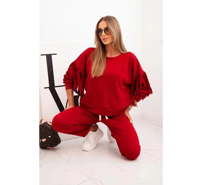 Dámska maslová súprava s lemovaním na rukávoch bordová