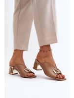 Eleganckie Klapki Damskie Na Obcasie Laura Messi 2771 Beżowe