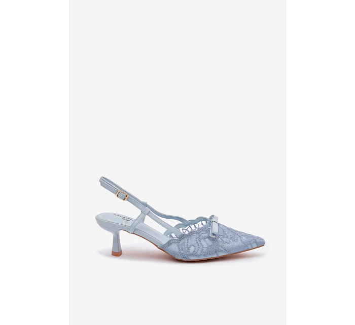 Dámské krajkové sandály na podpatku s mašlí Modré model 22107296 - Boto Dámské krajkové sandály na podpatku s mašlí Modré model 22107296 - Boto