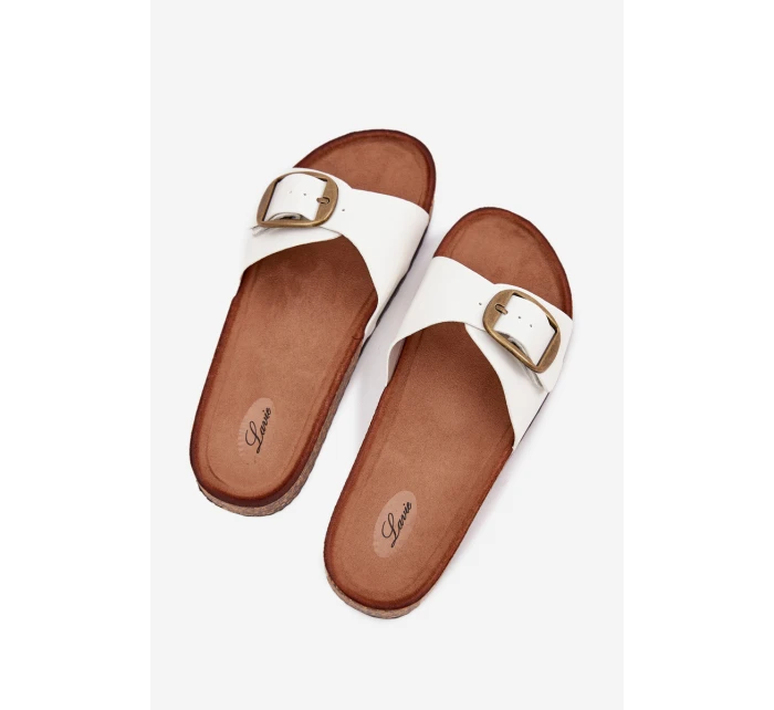 Dámske papuče na korkovej platforme s prackou - biele Dámske papuče na korkovej platforme s prackou - biele