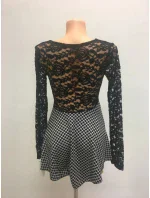 Dámsky top - tričko s kvetinovými rukávmi dlhý rukáv čiernobiele - Čierno-biela / UNI - OEM