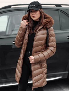 Dámska prešívaná zimná bunda s kapucňou CRYSTAL svetlohnedá FashionStreet TY4774