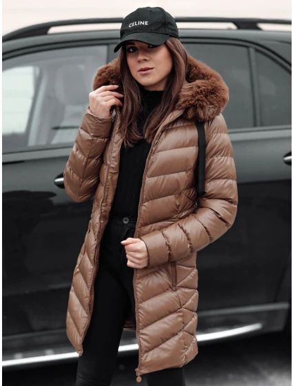 Dámská prošívaná zimní bunda s kapucí CRYSTAL světle hnědá Dstreet model 21982617 - FashionStreet