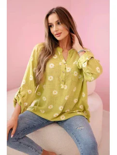 model 20949139 dámská halenka s květinovým vzorem, dlouhými rukávy a knoflíky kiwi - K-Fashion