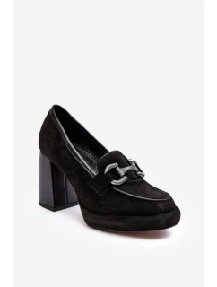 Skórzane Czółenka Na Masywnym Słupku Laura Messi 2706 Czarne