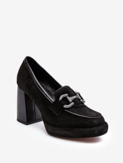 Kožené lodičky na masivním sloupku model 21638437 černé - Laura Messi