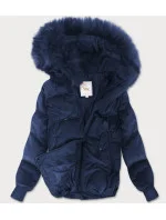 Tmavě modrá dámská manšestrová bunda s kapucí model 21242230 - Libland