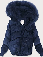 Dámska manšestrová bunda s kapucňou tmavomodrá (7696)