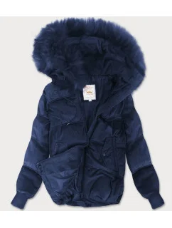 Tmavě modrá dámská manšestrová bunda s kapucí model 21242230 - Libland