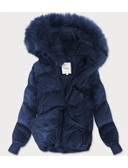 Tmavě modrá dámská manšestrová bunda s kapucí model 21242230 - Libland