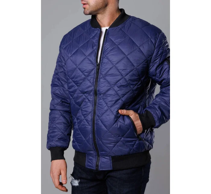 Tmavě modrá prošívaná pánská bunda typu "bomber" model 18344834 - J.STYLE