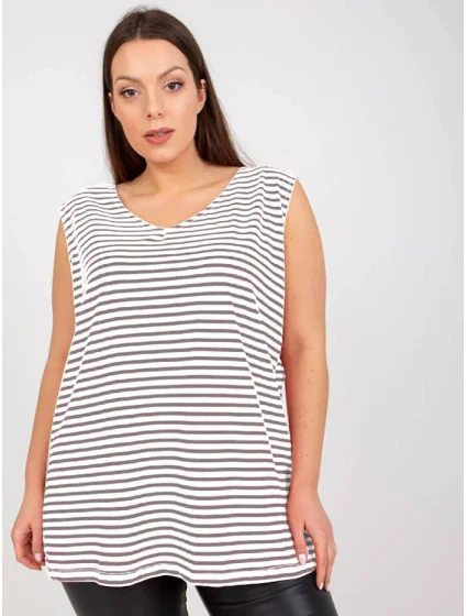 šedý bavlněný pruhovaný plus size top model 19576770 - Factory Price
