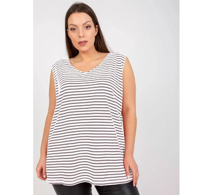 šedý bavlněný pruhovaný plus size top model 19576770 - Factory Price