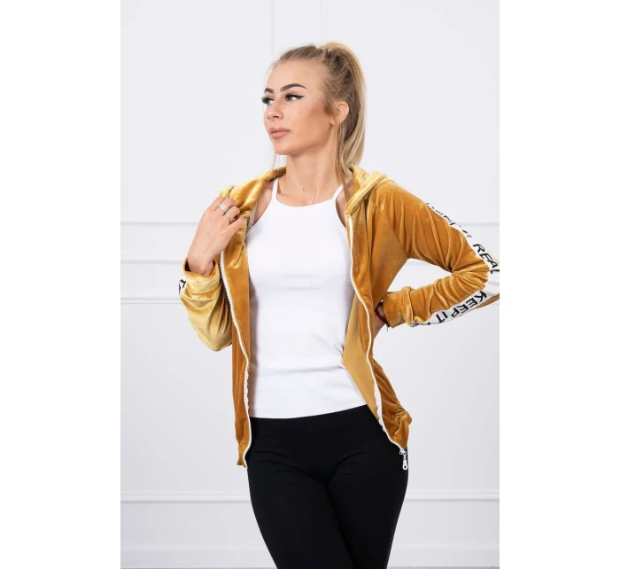 Hořčicová velurová mikina s kapucí Hořčicová velurová mikina s kapucí