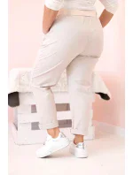 Dámske bavlnené nohavice s opaskom v béžovej farbe