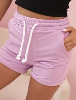 Dámske bavlnené šortky s elastickým pásom svetlo fialové