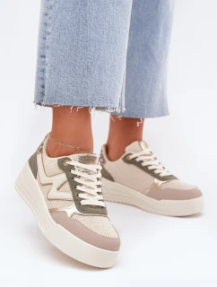 Sneakersy Damskie Na Platformie Panterka Beżowe Kelsia