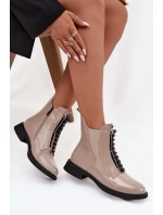 Lakované dámské kotníkové boty z pravé kůže D A model 21713796 108 béžové - D&A
