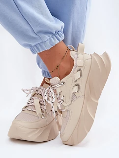 Kožené dámské tenisky model 22095164 Béžové - Goe