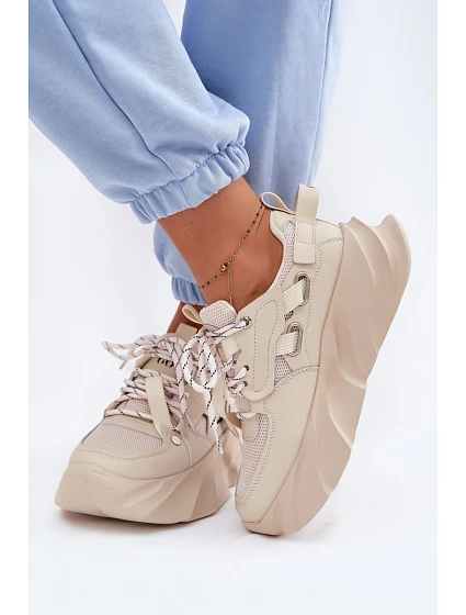 Kožené dámské tenisky model 22095164 Béžové - Goe