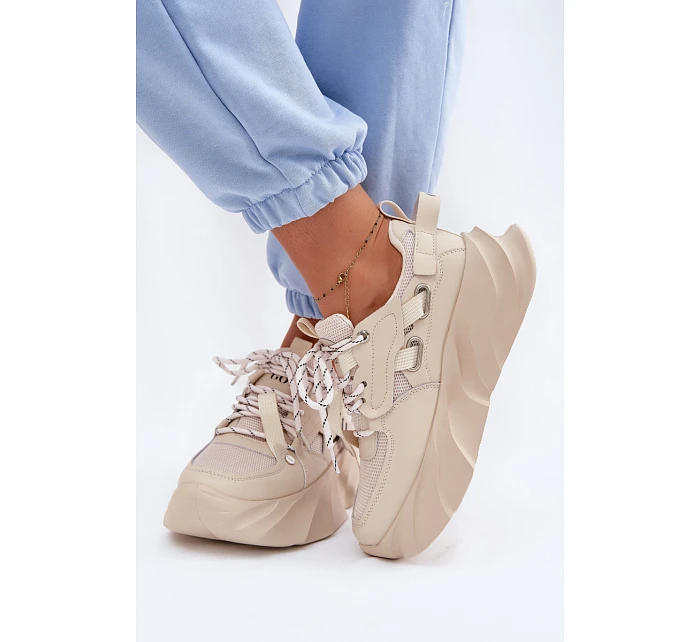 Kožené dámské tenisky model 22095164 Béžové - Goe