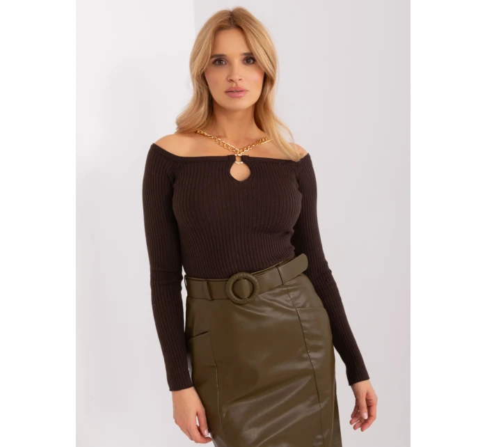 Sweter EM SW model 19069264 ciemny brązowy - FPrice Sweter EM SW model 19069264 ciemny brązowy - FPrice