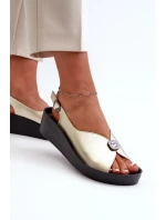 Dámske kožené sandále na klinoch a platforme S.Barski Gold Dámske kožené sandále na klinoch a platforme S.Barski Gold