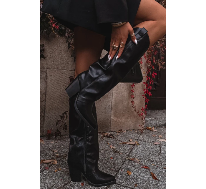 Dámske zateplené kovbojské čižmy Mavine na stĺpikovom podpätku - čierne Dámske zateplené kovbojské čižmy Mavine na stĺpikovom podpätku - čierne