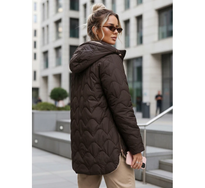 Dámska prechodná prešívaná bunda s odnímateľnou kapucňou hnedá TY5623