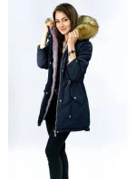 Tmavomodrá a ružová obojstranná dámska zimná bunda s kapucňou (w213) Tmavomodrá a ružová obojstranná dámska zimná bunda s kapucňou (w213)