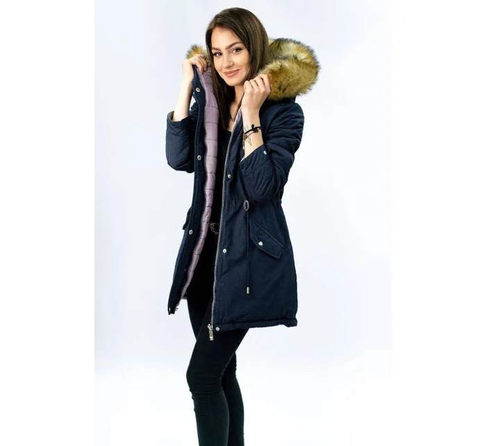 Tmavomodrá a ružová obojstranná dámska zimná bunda s kapucňou (w213) Tmavomodrá a ružová obojstranná dámska zimná bunda s kapucňou (w213)