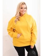 Dámska mikina s kapucňou a klokaním vreckom Plus Size bavlnená horčica