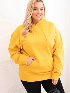 Dámská mikina s kapucí a klokaní kapsou Plus Size z bavlny hořčicová