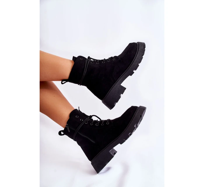 Dámské semišové kozačky zavazované Černá model 21593395 - Boto