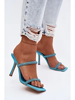 Dámské sandály na podpatku zdobené kamínky modré Vittoria