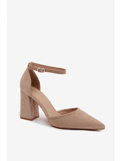 Lodičky na podpatku z imitace semiše béžové model 22122792 - Boto