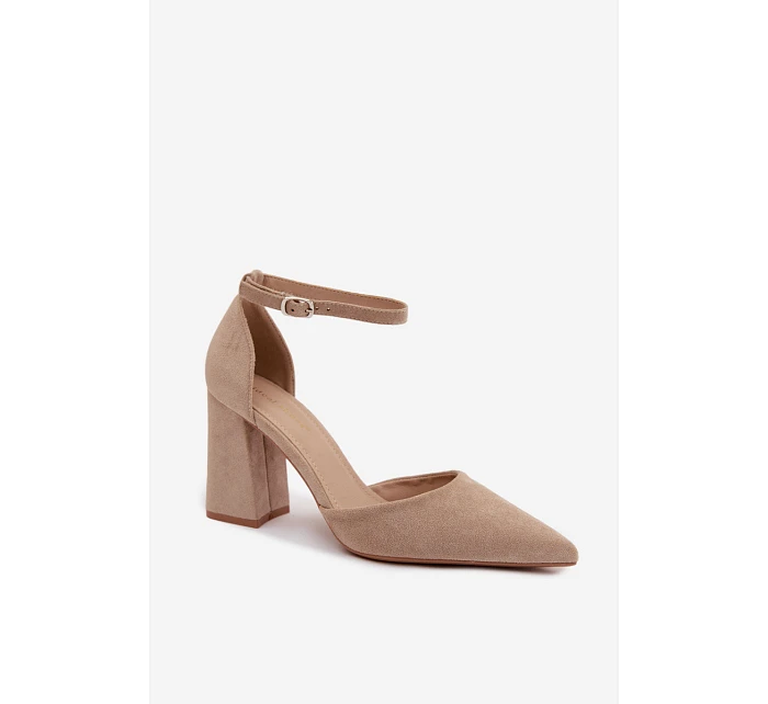 Lodičky na podpatku z imitace semiše béžové model 22122792 - Boto