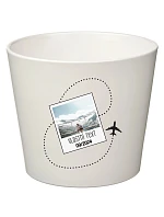 Bílý keramický květináč s cestovatelským motivem - velký