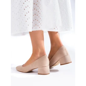 Zaujímavé hnedé lodičky pre ženy na širokom podpätku