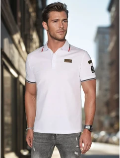 Pánske polo tričko so záplatami biele FashionStreet PX0635