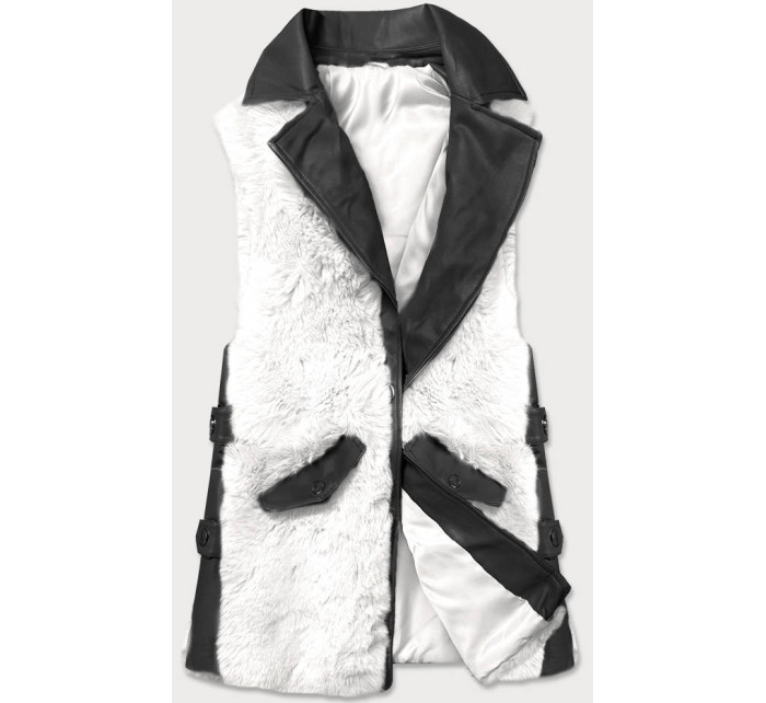 Elegantná čierno-biela vesta z ekokože a kožušiny (BR9592-2601)