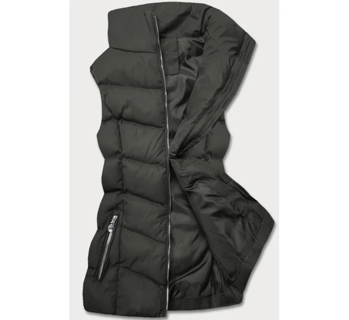 Perová dámska vesta v army farbe (5M719-136)