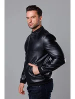 Černá pánská bunda typu "bomber" z ekokůže model 18347970 - J.STYLE Černá pánská bunda typu "bomber" z ekokůže model 18347970 - J.STYLE