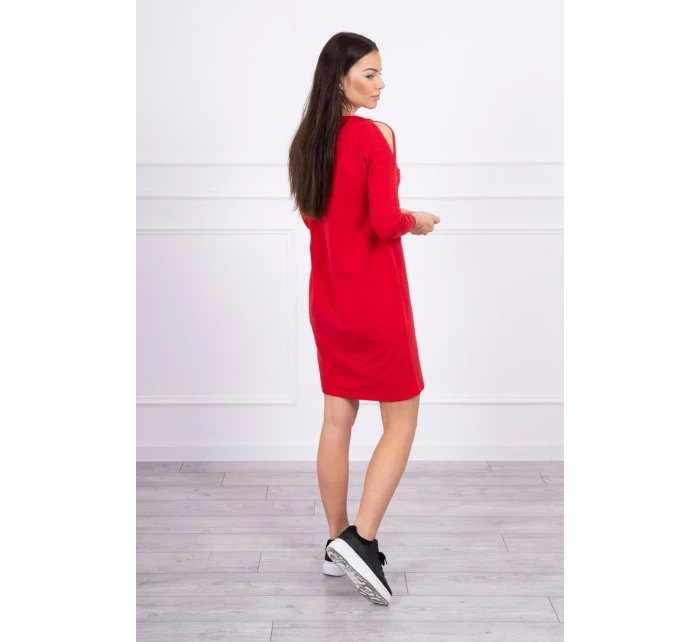 3D grafické šaty s perlami červené