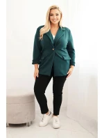 Dámská viskózová sako Plus Size s dlouhým rukávem a límcem mořská Dámská viskózová sako Plus Size s dlouhým rukávem a límcem mořská