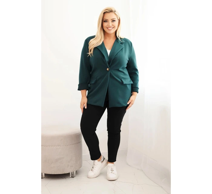 Dámská viskózová sako Plus Size s dlouhým rukávem a límcem mořská Dámská viskózová sako Plus Size s dlouhým rukávem a límcem mořská