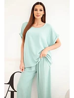 Dámský komplet Plus Size halenka a kalhoty se širokými nohavicemi tmavě mentolová Dámský komplet Plus Size halenka a kalhoty se širokými nohavicemi tmavě mentolová