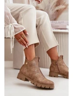 Ocieplane Botki Damskie Z Przetarciami Eko Skórzane Brązowo-Złote Verietta