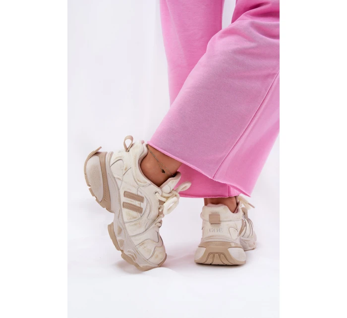 Dámské Kožené Tenisky model 21692733 Béžové - Goe